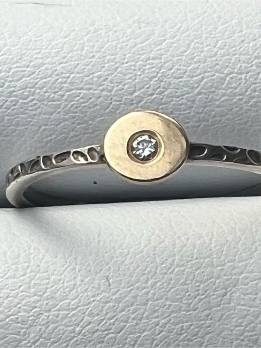 Sweet Diamond, Gold & Hammered Silver Artisan Made Ring Stackable